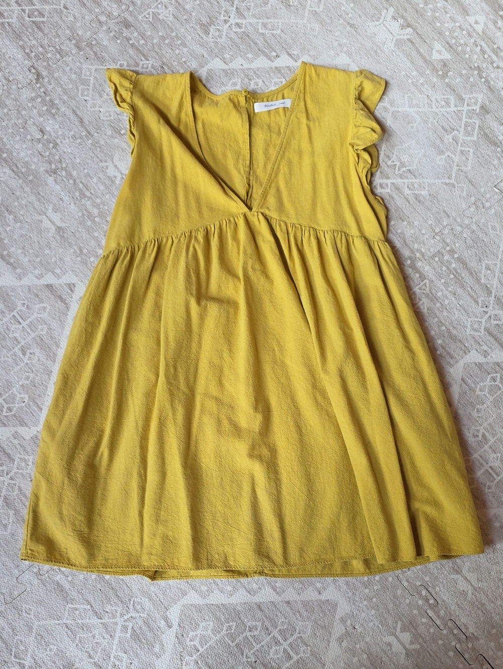 Mustard Seed Yellow V-Neck Flutter Sleeve Mini Dress